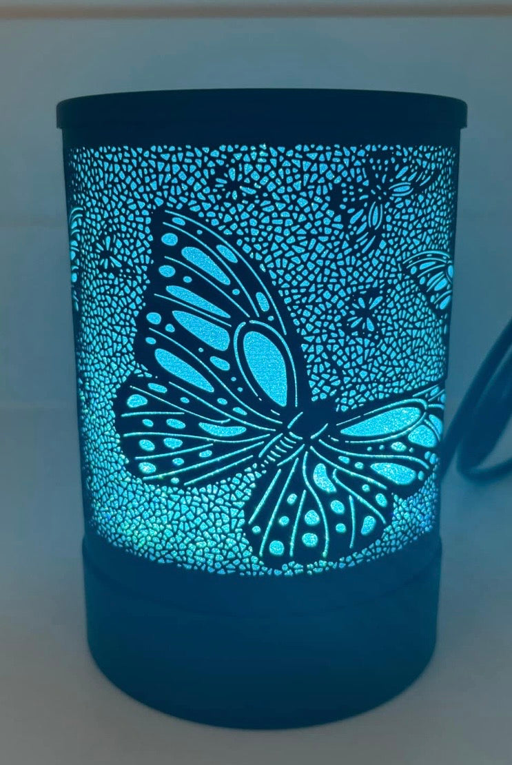 Black Butterfly Bloom Plug-In Wax Warmer – Rainbow LED, Silicone Cup